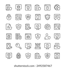 Conjunto de iconos de antivirus. Iconos de línea de Vector. Símbolos de contorno de trazo negro
