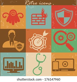 Antivirus icons,Vintage version,vector