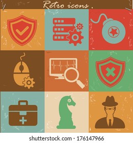 Antivirus icons,Vintage version,vector