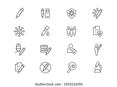 Antivirus immunisation. Vaccination editable line icons.