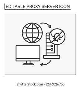 Antivirus Line Icon. Firewall Virus Protection.Thwarting Viruses On Computer. Proxy Server Concept. Isolated Vector Illustration. Editable Stroke