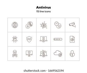Antivirus line icons. Set of line icons. Closed padlock, skull and crossed bones. Internet security concept. Vector illustration can be used for topics like information security, computing