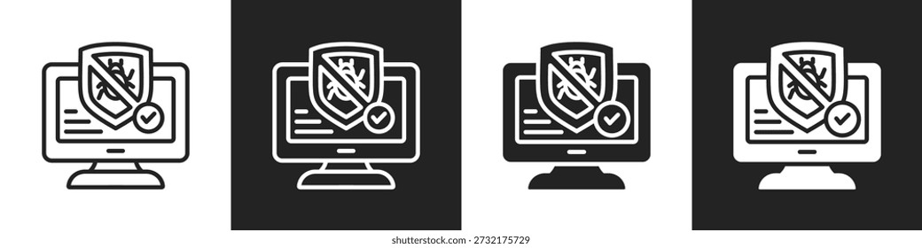 Línea de antivirus y el icono sólido en el fondo blanco y negro