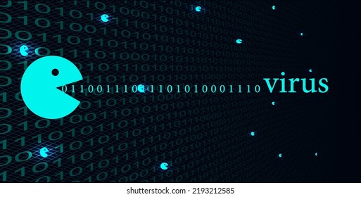 Antivirus packman background. Data code vector concept