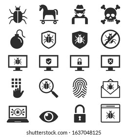 Antivirus protection computer security icons set. Vector illustrations.