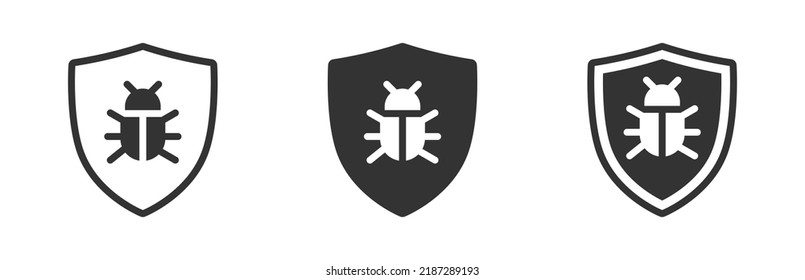 Antivirus protection icon. bug protection icon. Bug symbol on a shield. Vector illustration.