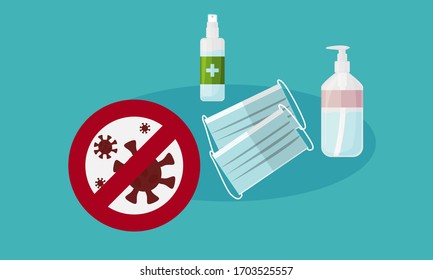 antivirus protection. medical mask. antiseptic and soap. coronavirus