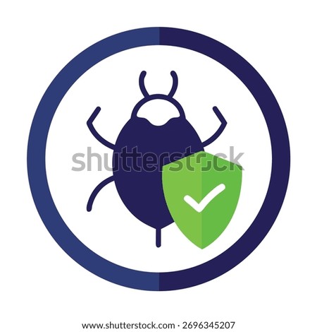 Antivirus protection shield with a bug inside circle representing cybersecurity and protection from viruses and malware concept