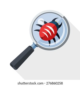 Antivirus scanning icon with long shadow on white background