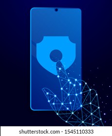 antivirus, security touch phone. Polygon style touch phone vector illustration.