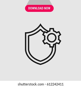 Antivirus Settings Vector Icon, The outlined symbol of antivirus with settings sign. Simple, modern flat vector illustration for mobile app, website or desktop app 