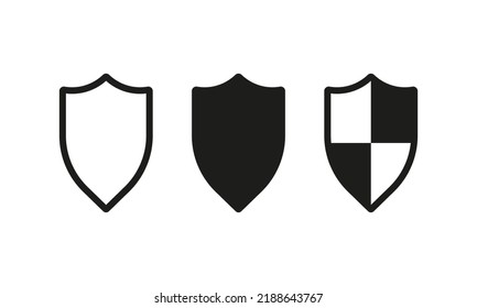 Antivirus shields set icon. Computer protection, privacy, private data, hacking, user safety, protect, program, app, application. Technology concept. Vector line icon for Business and Advertising.