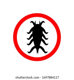 Signo del antivirus. Microbe en un signo de círculo rojo