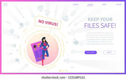 Antivirus software concept landing web page template. Cybersecurity, online security website homepage interface idea with flat vector illustrations. Internet virus, malware protection banner