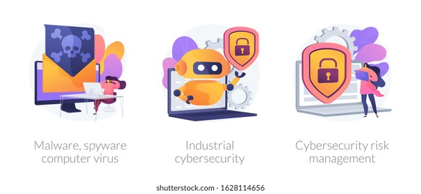 Antivirus software development. Malware, computer virus and spyware, industrial cybersecurity, cybersecurity risk management metaphors. Vector isolated concept metaphor illustrations