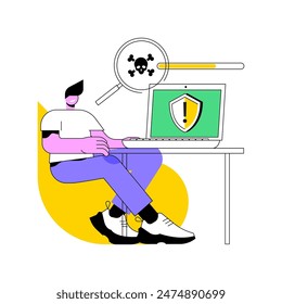 Antivirus software isolated cartoon vector illustrations. Man with laptop using antivirus program, IT technology, no computing viruses, DLP industry, firewall protection vector cartoon.