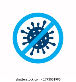 Antivirus, Stoppmikroben-Schild. Verbotszeichen mit dem Virus-Symbol. Corona-Virus, covid-19 weltweit 2020 Pandemie Konzept, Vektorgrafik.