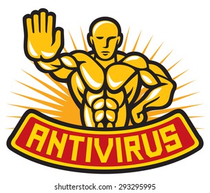 antivirus system design - strongman gesturing stop sign 