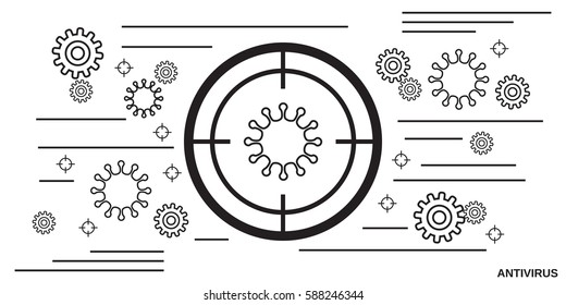 Antivirus thin line art style vector illustration