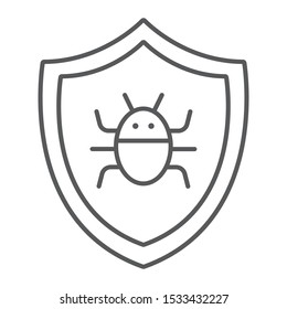 Antivirus thin line icon, technology and protection, software firewall sign, vector graphics, a linear pattern on a white background, eps 10.