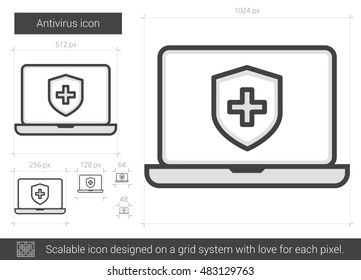 Antivirus vector line icon isolated on white background. Antivirus line icon for infographic, website or app. Scalable icon designed on a grid system.