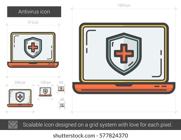 Icono de línea vectorial Antivirus aislado en fondo blanco. Icono de línea de Antivirus para infografía, sitio web o aplicación. Icono escalable diseñado en un sistema de cuadrícula.