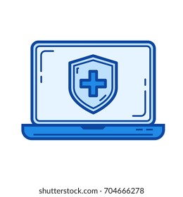 Antivirus vector line icon isolated on white background. Antivirus line icon for infographic, website or app. Blue icon designed on a grid system.