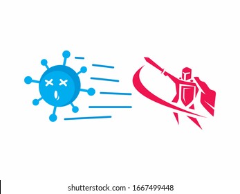 antivirus warrior fight against corona virus. icon character vector