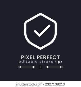 Antivirus white linear desktop icon on black. Computer security check. Successful malware removal. Pixel perfect 128x128, outline 4px. Isolated user interface symbol for dark theme. Editable stroke