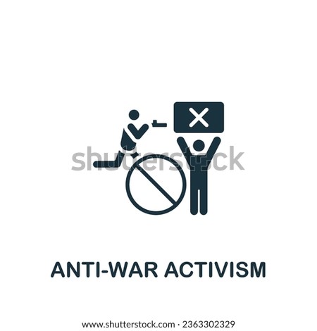 Anti-war activism icon. Monochrome simple sign from social causes and activism collection. Anti-war activism icon for logo, templates, web design and infographics.