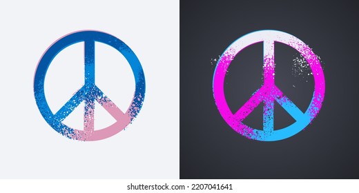 Antiwar peace pacifism colorful sign splash grunge style. Two designs on dark and light background. Eps 10 vector illustration.