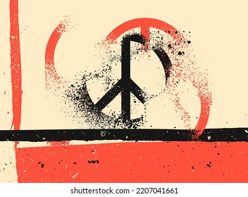 Antiwar peace pacifism destroyed sign splash vintage grunge style poster design. Retro vector illustration.