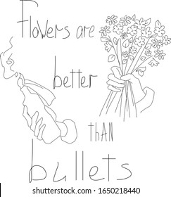 Antiwar poster Flowers are better than bullets