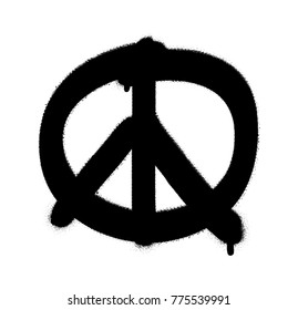 Anti-war, spray graffiti peace sign. White background.