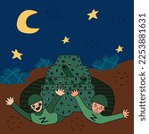 Anti-war theme and concepts.
Starry night, the Leopard tank crushes the Russian army.
Collection of hand drawn flat illustration.
