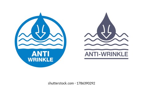 Anti-wrinkle Emblem - Icon With Smoothing Waves (wrinkles) And Drop Of Gel, Cream Or Fluid - Stamp For Cosmetics Packaging