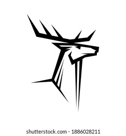 Antler animal isolated monochrome deer silhouette. Vector reindeer hunting club logo, tattoo design