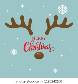 Antler christmas card template design on blue background