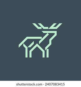 Antler Deer with House Home Logo Design Vector