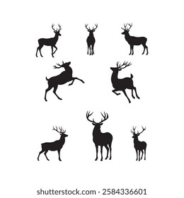 antler deer stag icon set silhouette vector flat design illustrations