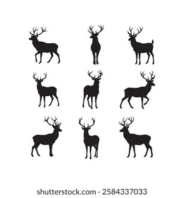 antler deer stag icon set silhouette vector flat design