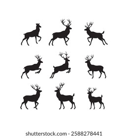 antler deer stag icon set silhouette vector flat design