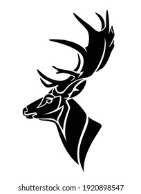 antler deer stag profile head    side view black   white vector portrait buck and large horns
