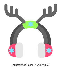Antler earmuffs. Christmas icon flat design vector illustration.