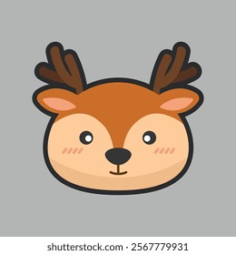 antler head with outline flat vector design.