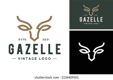 Antler Horns Gazelle Impala Antelope Deer Classic Premium Vintage Retro Label Logo Design