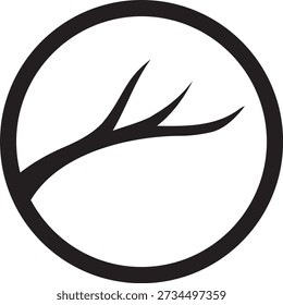 Antler icon in a circle with black outline style for hunting and nature design