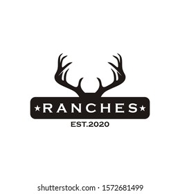 Antler Logo Simple Vintage Emblem Design, Best for Ranch or Hunting Vector Template