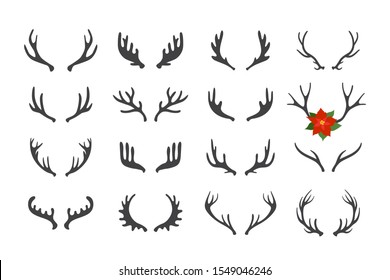 Antler vector set . Hand drawn silhouettes of hunting trophies illustration .