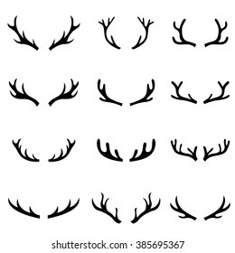 antlers black set, deer vector illustration, graphic design, hand drawn 